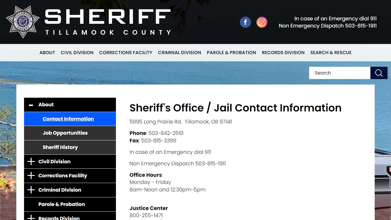 Sheriff's Office / Jail Contact Information | Tillamook County OR