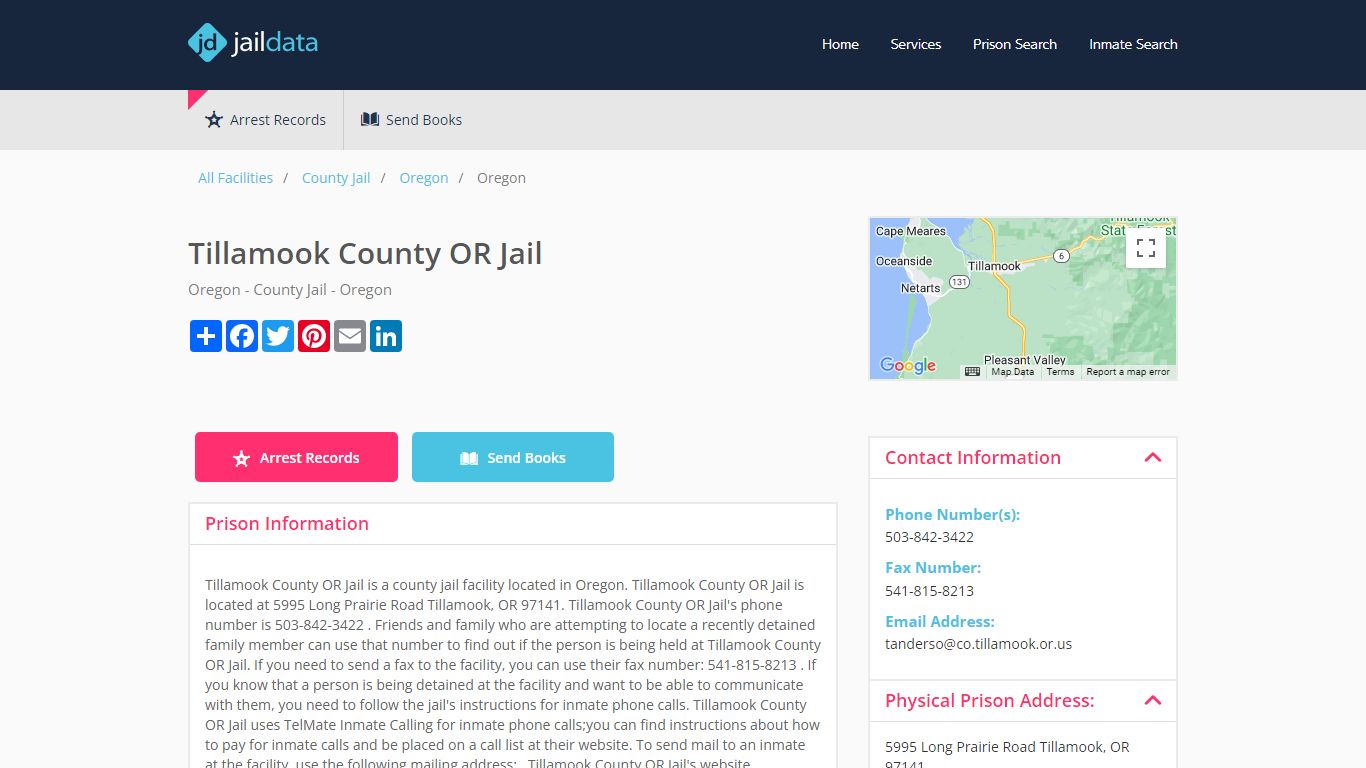 Tillamook County OR Jail Inmate Search and Prisoner Info - Jaildata.com