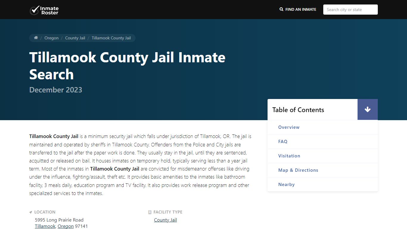 Inmate Search | Tillamook County Jail - Tillamook, OR